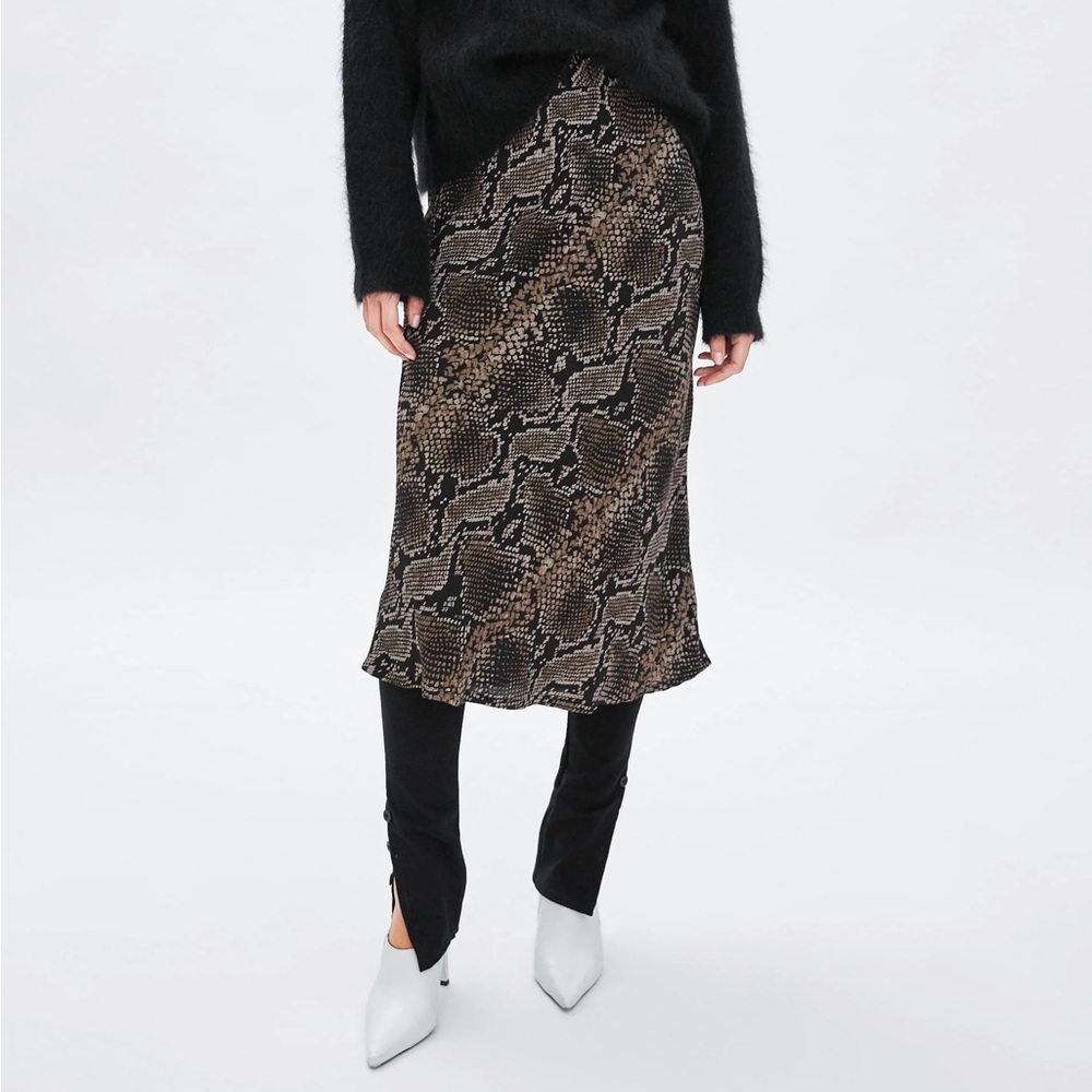 Zara midi snakeskin brown skirt
